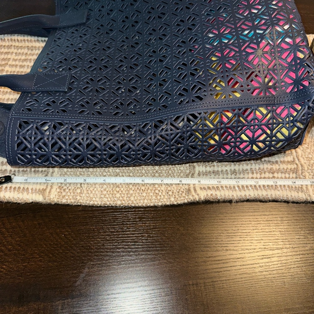 Tory Burch Navy Laser-Cut Tote - Picture 13 of 13